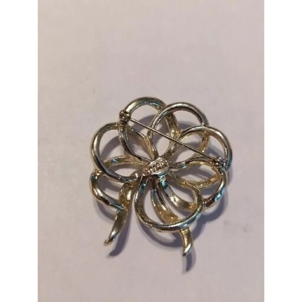 Star Brand Silver Tone Metal Brooch Curved Scroll Loops Circles Vintage